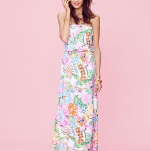 Lilly Pulitzer Maxi Dress Nosey Nosie Posey Strapless Colorful Animal Print XS